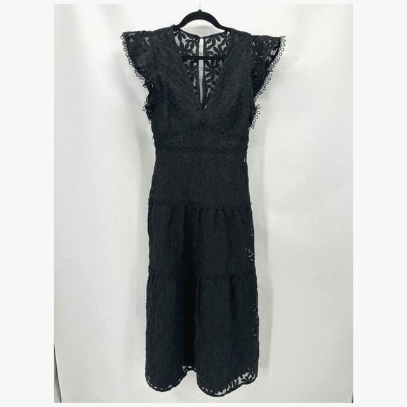 Lost + Wander Madonna Blossom Organza Midi Dress Size XS Black Lace Coquette NWT - Picture 12 of 12